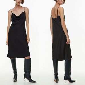 WILFRED ARITZIA Only Satin Cowlneck Black Slip Dress Womens Small Y2K Grunge